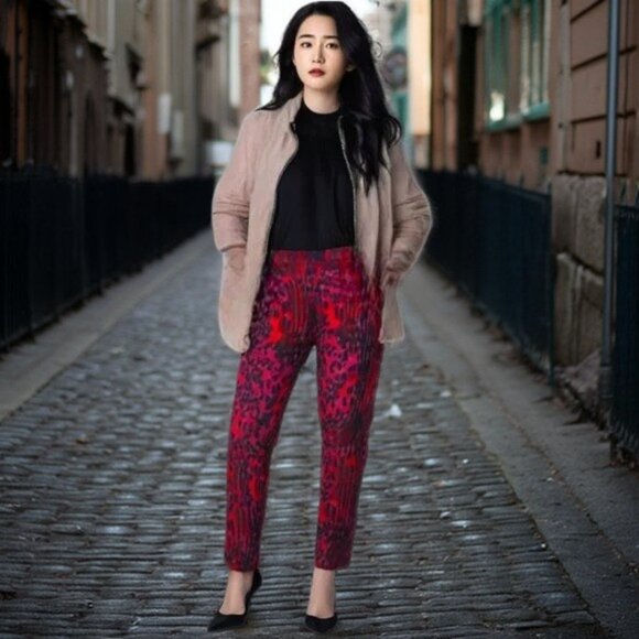 Hue Magenta Cheerful Cheetah High Waist Soft Denim Leggings, Size Medium… - Picture 1 of 6